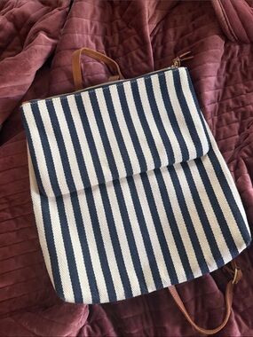 Clare V Agnes Striped Navy & White Canvas Backpack
